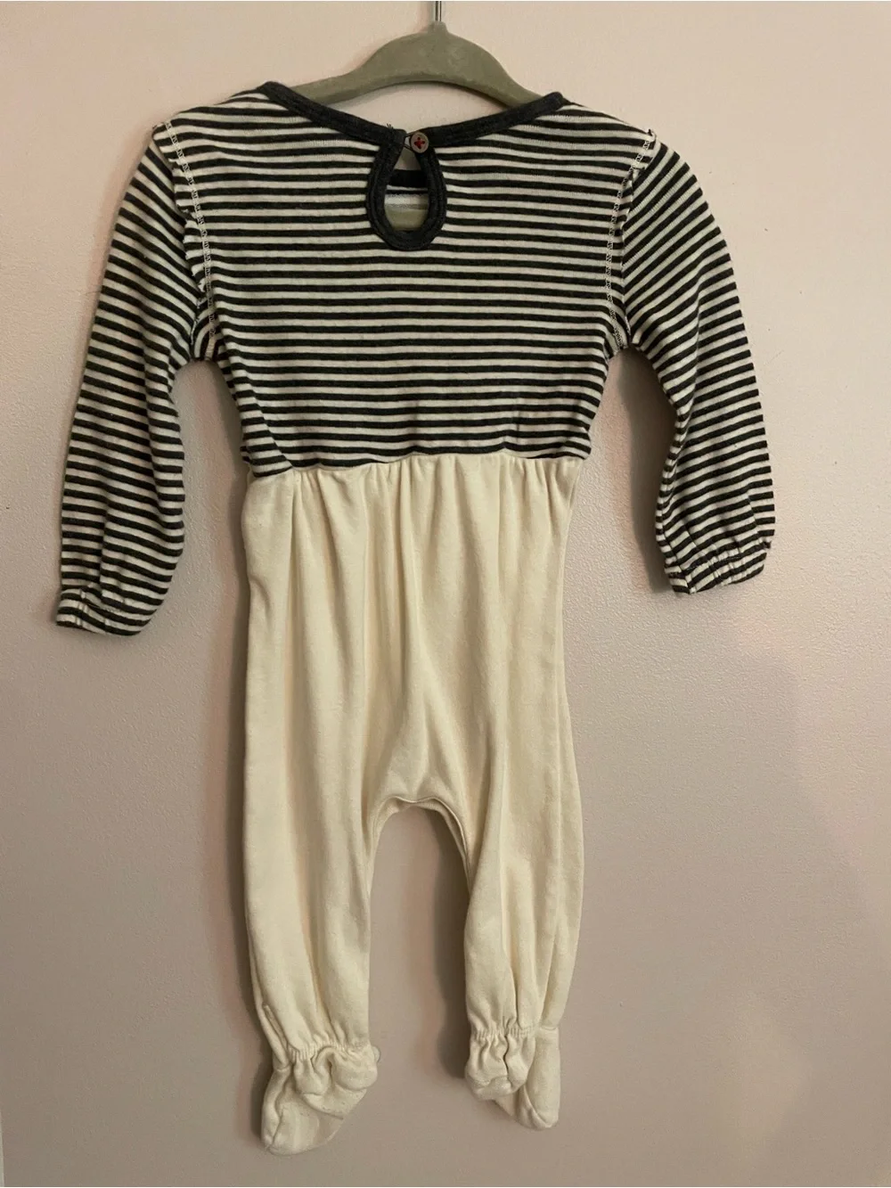 100% Organic Cotton Striped Navy & White with Red Star Baby One-Piece Romper